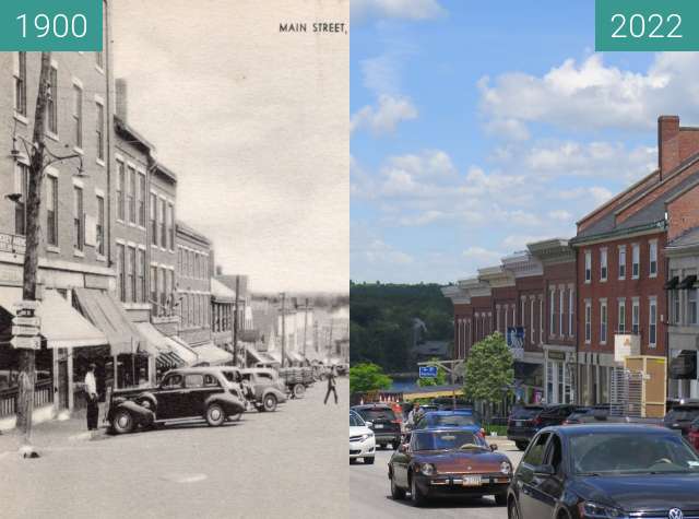 Image avant-après de Main Street in Belfast Maine entre 1940 et 2022