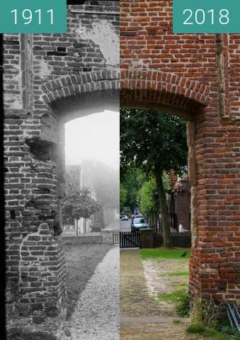 Vorher-Nachher-Bild von Bergen (North Holland) through the 'Ruin Church' zwischen 1911 und 15.08.2018