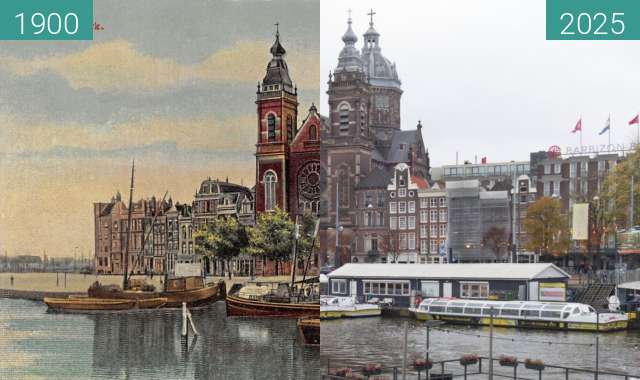 Vorher-Nachher-Bild von St. Nicolaaskerk zwischen 1900 und 11.2025