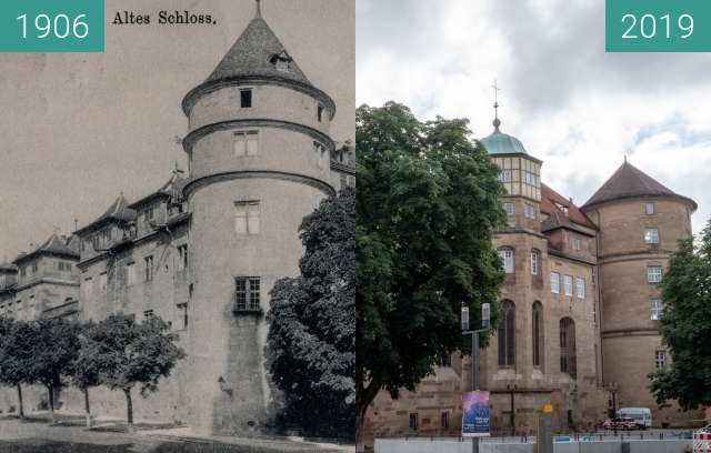 Before-and-after picture of Stuttgart - Altes Schloss between 1906 and 2019-Jun-23