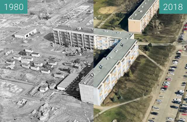Before-and-after picture of Osiedle Sobieskiego between 1980 and 2018