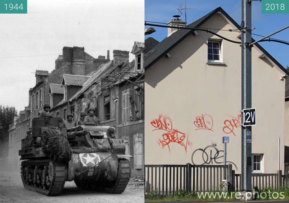 Before and After: Carentan 1944 - Normandy (06/1944 & 2018-May-03)